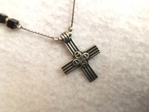 Sterling silver cross and necklace with onyx. Sil… - image 2