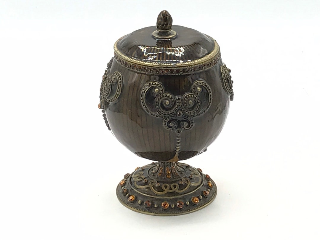 Buy Vintage Brown Enamel Chalice With Lid and Rhinestone, Online in