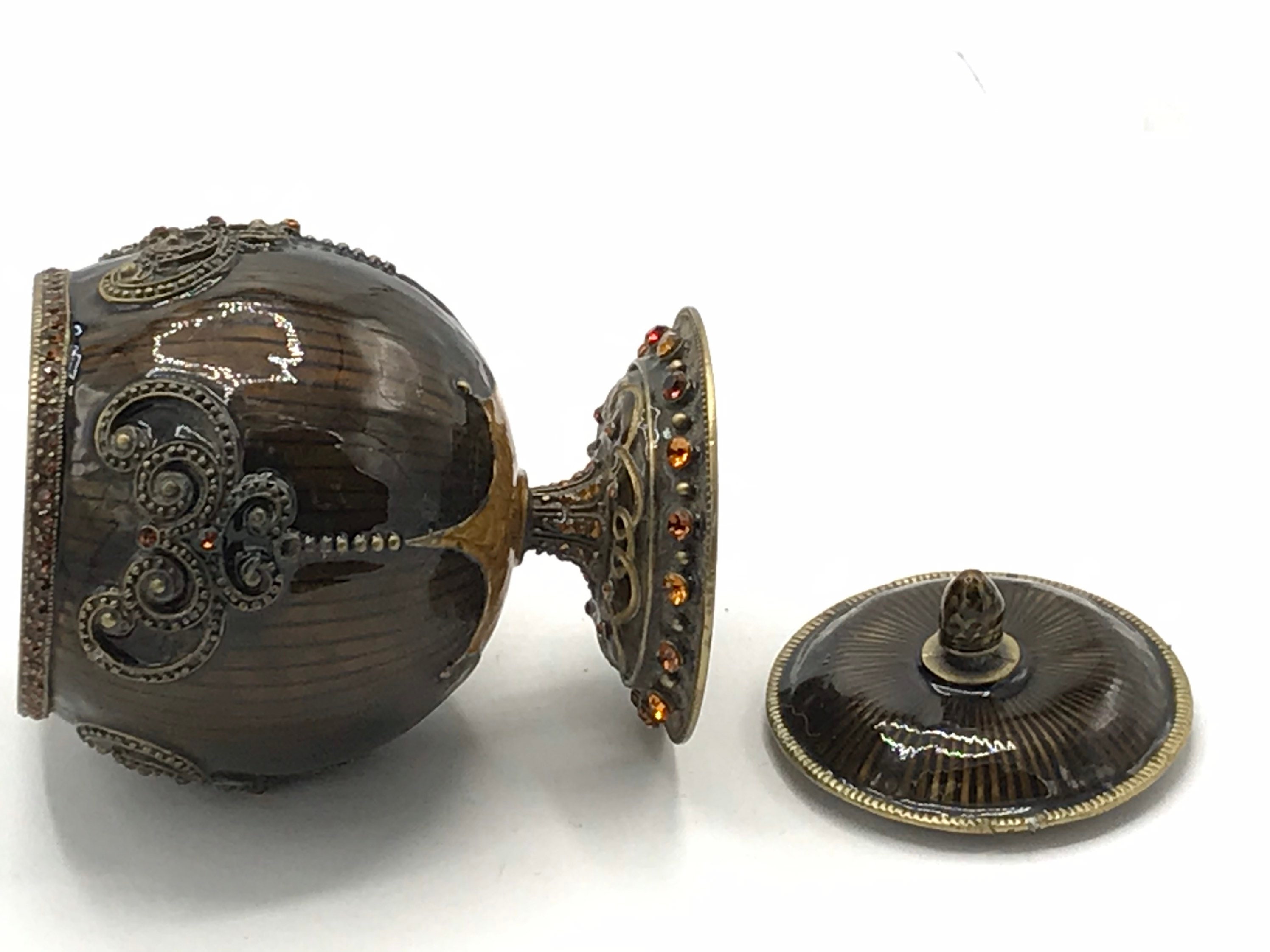 Vintage brown enamel chalice with lid and rhinestone Etsy