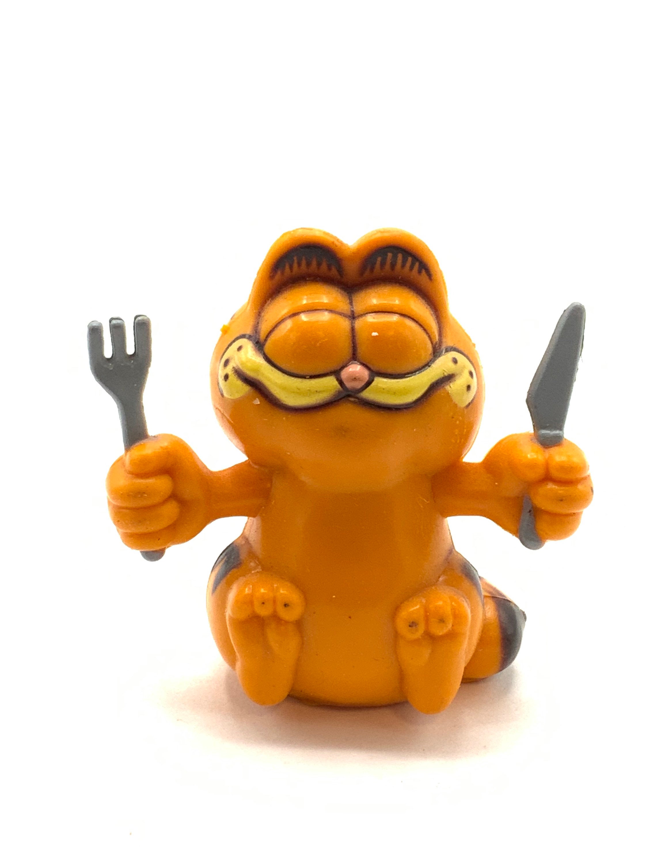 Vintage Garfield Holding a Knife and Fork , Figurine, Cat, Orange