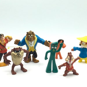 Gorgeous collectible and vintage PVC figurine of, Tasmanian Devil, Gumby, Gaston, horse, Chip and Dale.