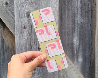 Bookworm Bookmark - Hand Drawn, Matte Vinyl, 2x6
