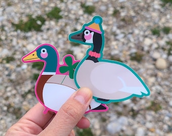 Bird Buds Sticker Set - Cute duck goose sticker pack for animal lovers, bright silly goose sticker, colorful lucky duck art, birding sticker