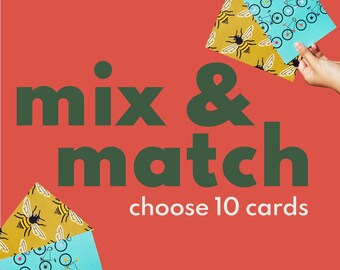 MIX & MATCH - Choose 10 cards, stationery set, friendship card, cute cards, 5x7, greeting cards art, spring art, bright colors, typographic