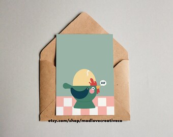 Oof/Oeuf Greeting Card - Blank 5x7 card for egg lovers, breakfast greeting card, cute animal card for any occasion, quirky A2 food card