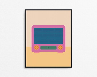 RADIO Art Print - Retro inspired art, retro art print, quirky art print, whimsical wall art, old radio, colorful wall art, bright colors