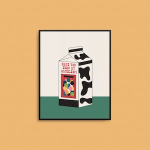MISSING MARBLES Art Print - Cute milk carton cow print illustration, 8x10 going crazy print, lost my marbles wall art, quirky phrase print