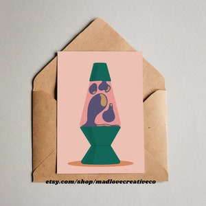 Groovy Baby Greeting Card - Cute pink 5x7 card, card for retro lovers, lava lamp illustrated card, A7 retro card, card with abstract shapes