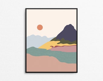 PEAK Mountain Illustration - Abstract landscape art print, colorful wanderlust print, quirky mountain art print, whimsical abstract wall art