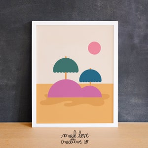 UMBRELLA ISLAND Art Print Quirky abstract landscape art print, bright colored fantasy island wall art, whimsical 8x10 living room print image 3