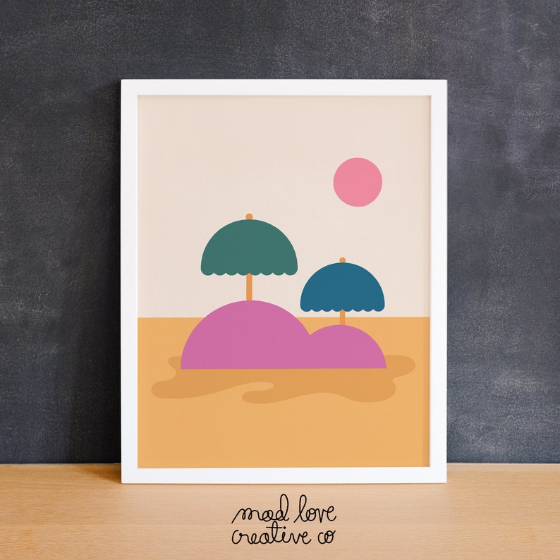 UMBRELLA ISLAND Art Print Quirky abstract landscape art print, bright colored fantasy island wall art, whimsical 8x10 living room print image 3