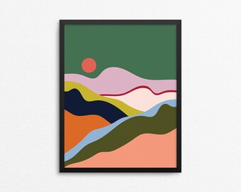 IN MY DREAMS Colorful Mountain Wall Art - Abstract landscape wall art new home gift, bright colorful art print housewarming gift