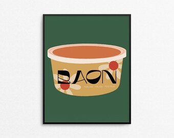 BAON (Green) Art Print - Filipino food print, Filipino art print, food container art, quirky food illustration, whimsical kitchen wall art