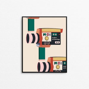 RECORDING Print - Retro video camera art print, 90s tech print, colorful wall art, quirky retro print, camcorder print, living room print