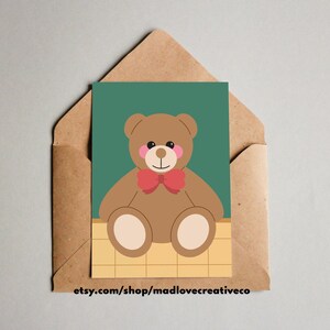 Carte de voeux ours en peluche - Jolie carte de voeux vierge pour toutes les occasions, carte d'ours en peluche illustrée originale, carte d'ami A2 amusante