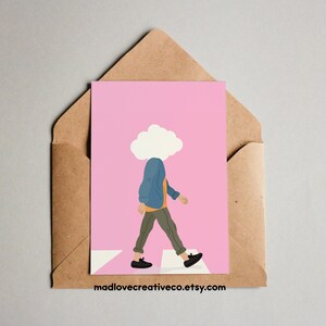 Carte de voeux La tête dans les nuages - Carte de voeux illustrée originale pour toutes les occasions, jolie carte de rêveur A2, rose vif juste parce que carte