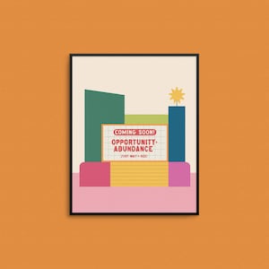 Wkrótce wydruk artystyczny - wydruk inspirowany znakiem kina retro, motywujący cytat na ścianę, jasny kolorowy wydruk artystyczny 8x10