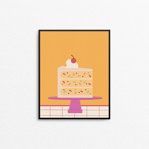 SLICE OF LIFE Art Print - Cute confetti cake wall art for dessert lovers, 8x10 sweet treat kitchen art print, bright colored food print