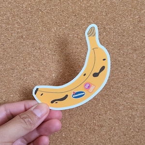 BANANA Sticker - Cute bruised banana sticker for laptops, fun weatherproof fruit sticker for water bottles, quirky gift for fruit lovers