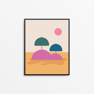 UMBRELLA ISLAND Art Print Quirky abstract landscape art print, bright colored fantasy island wall art, whimsical 8x10 living room print image 1