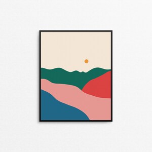 THE HILLS Art Print - Colorful abstract landscape print, quirky wanderlust print, hipster mountain wall art, nature lovers art print, 8x10
