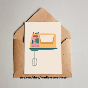 Carte de voeux Mix It Up - Carte A2 pour les gourmands, jolie carte vierge pour les gourmands, carte originale pour appareils électroménagers rétro, carte de couleur vive pour ami
