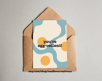 Carte You're Egg-cellent - Carte pour les amateurs d'oeufs, carte de voeux originale A2, carte pour les amateurs de nourriture, jolie carte bleue, carte de nourriture pour calembour, carte pour toutes les occasions