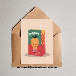 Carte de voeux Creative Juice - Jolie carte de jeu de mots, carte de voeux colorée pour les créatifs, carte d'ami A2 originale, carte vierge pour toutes les occasions