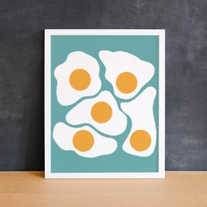 Egg Art For Kitchens Blue Illustrated print, colorful art, hipster print, food illustrations, illustrated food print, great gift idea image 2