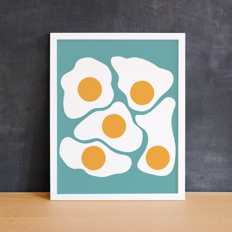 Egg Art For Kitchens Blue Illustrated print, colorful art, hipster print, food illustrations, illustrated food print, great gift idea image 2