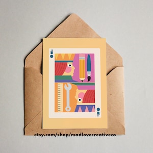Carte de voeux touche-à-tout - Carte de voeux originale et colorée pour les propriétaires d'entreprise, jolie carte d'ami avec des outils d'artiste, prise jack pour carte à jouer