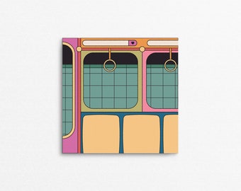 SUBWAY Art Print - Bright colored 8x8 transportation wall art, cute gift for new home owners, quirky city theme living room art print