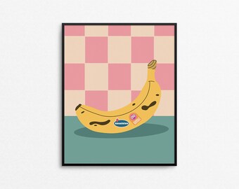 BANANA Art Print - Funny banana fruit sticker art print, still life banana wall art, quirky emotional bruised banana fruit sticker art print