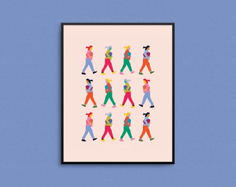 PEOPLE TO SEE Wall Art - Quirky print, colorful wall art, illustrated print, giclee, art with women, bright colors, hipster wall art