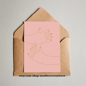 Carte de voeux « MAINS QUI ÉPAISSENT » - Jolie carte pensée à vous, carte de voeux d'amour A2 rose, carte illustrée vous manquez, carte vierge juste parce que