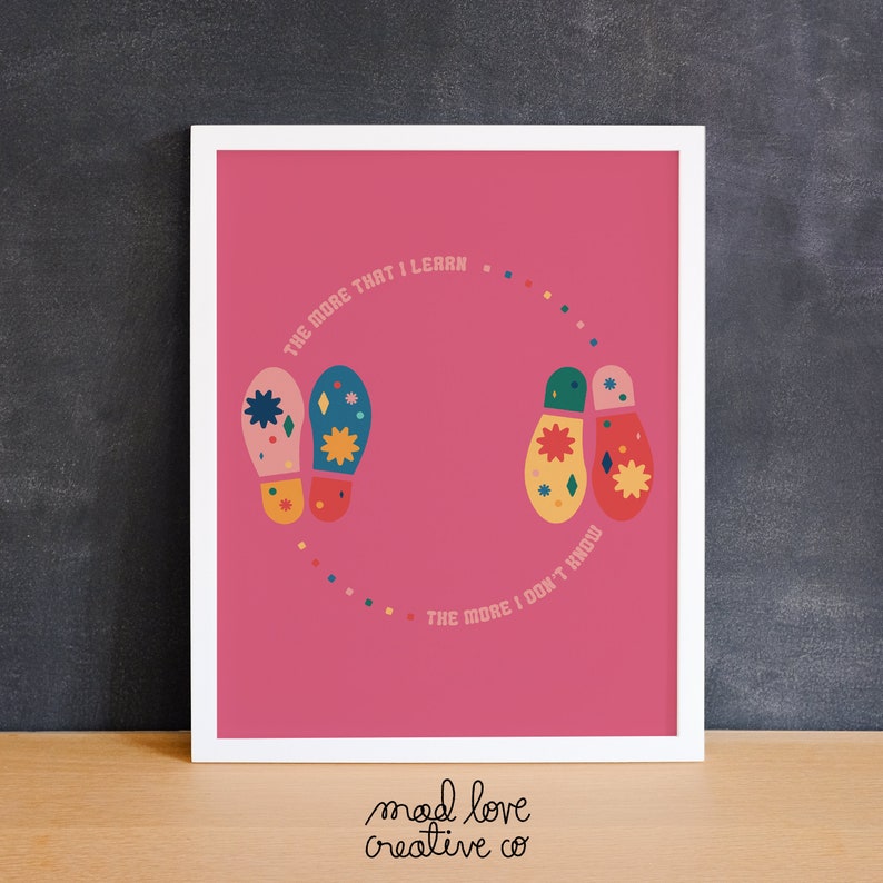 The More I Learn Art Print Dance diagram, shoe art print, pink typographic print, colorful inspiration print, quirky learning wall art image 2