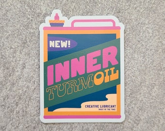 Inner Turmoil Magnet - Funny fridge magnet, cute kitchen decor accessory, quirky retro oil can magnet, humorous colorful refrigerator magnet