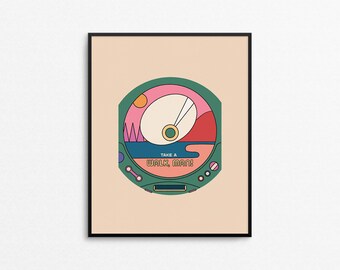 WALK, MAN! Art Print - Earth day wall art, cute the great outdoors print, retro walkman discman print, quirky planet earth environment print