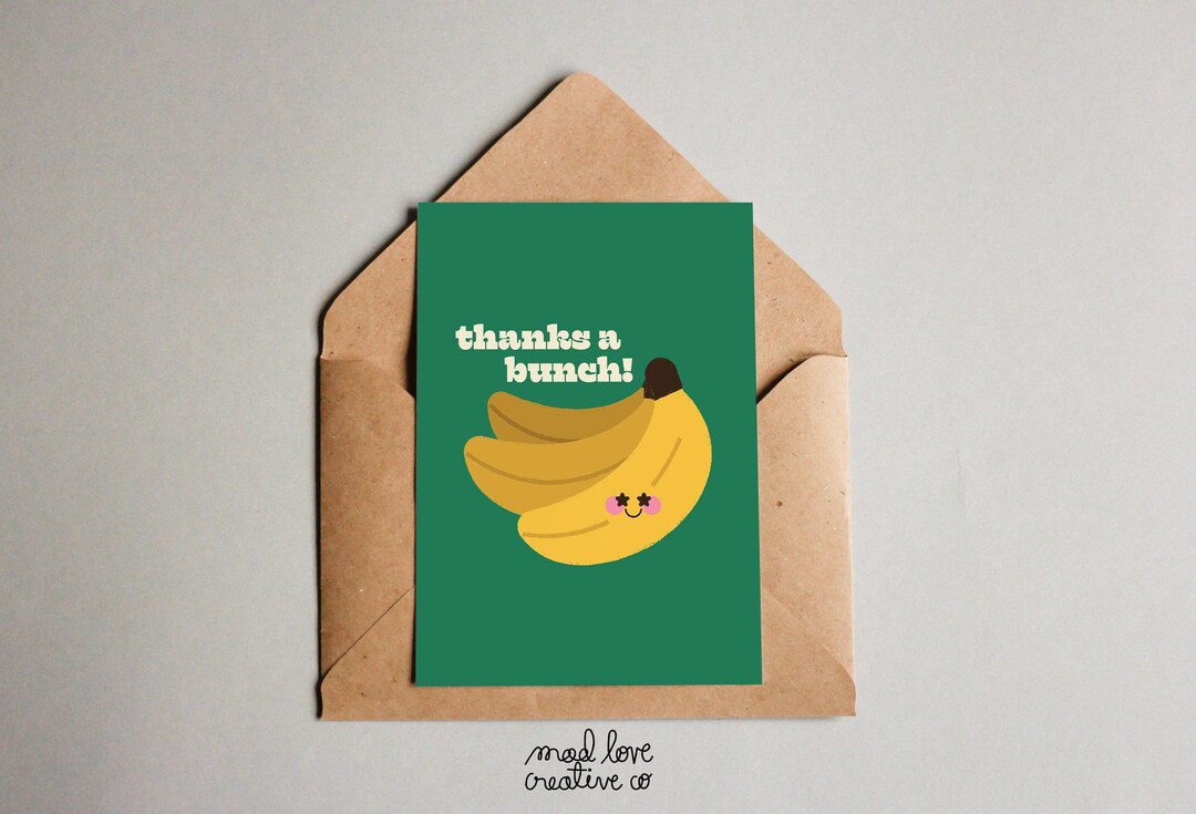 THANKS A BUNCH Card - Cute Thank You Card, Quirky Illustrated Card, 5x7 ...