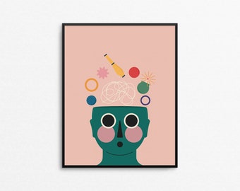 JUGGLING Art Print - Quirky multitasking print, 8x10 brain circus print, whimsical people print, in my head wall art, overwhelmed print