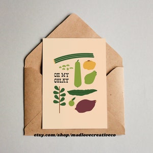 Carte Oh My Gulay - Art philippin, illustration culinaire, art végétal, carte pour amateur de nourriture, couleurs vives, carte A2, carte de voeux originale, carte mignonne
