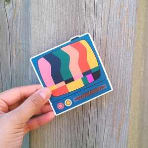 Autocollant en vinyle STAND BY - Télé rétro colorée originale avec autocollant pour écran de veille, adorable autocollant arc-en-ciel pour ordinateurs portables