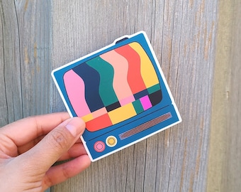 STAND BY Vinyl Sticker - Quirky colorful retro tv with stand by screen sticker, cute rainbow colored sticker for laptops