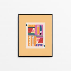 Impression d&#39;art touche-à-tout - Propriétaire d&#39;entreprise couleur arc-en-ciel décalé, art mural mignon de cartes à jouer 8 x 10, impression d&#39;outils d&#39;artiste aux couleurs vives