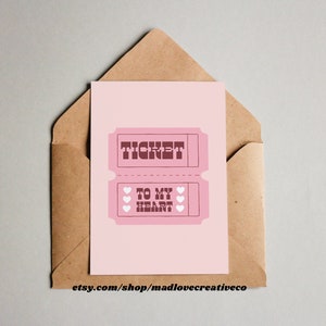 Carte de Saint-Valentin Ticket To My Heart - Jolies cartes, carte rose, cartes d'amour, cartes de voeux originales, carte A2, carte de voeux illustrée