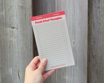 FRESH FRIED THOUGHTS Lined Notepad - Cute diner receipt themed memo pad, quirky red and green paper pad for to-do lists, recipes, groceries