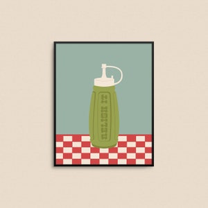 RELISH IT Art Print - Impresión de tema de restaurante retro, arte de comida de condimento lindo, arte de pared de inspiración punny, impresión tipográfica peculiar, impresión de hot dog