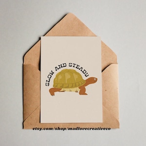 Carte de voeux lente et régulière - Carte de voeux animal, carte d'amoureux des animaux, art de la tortue, carte de voeux originale tortue A2, carte d'ami vierge