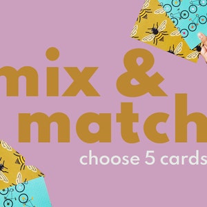 MIX & MATCH - Choisissez 5 cartes, cartes vierges, 5 x 7, cartes de voeux artistiques, jolies cartes, cartes de voeux, couleurs vives, impression manuscrite