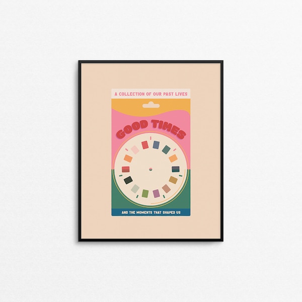 GOOD TIMES Art Print - Retro speelgoed geïnspireerde muurkunst, eigenzinnige Viewmaster jaren 90 kunstdruk, kleurrijke typografische 8x10 print, leuke nostalgische muurkunst